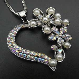 Lux Heart Floral AB Rhinestone Pearl Pendant NWT-